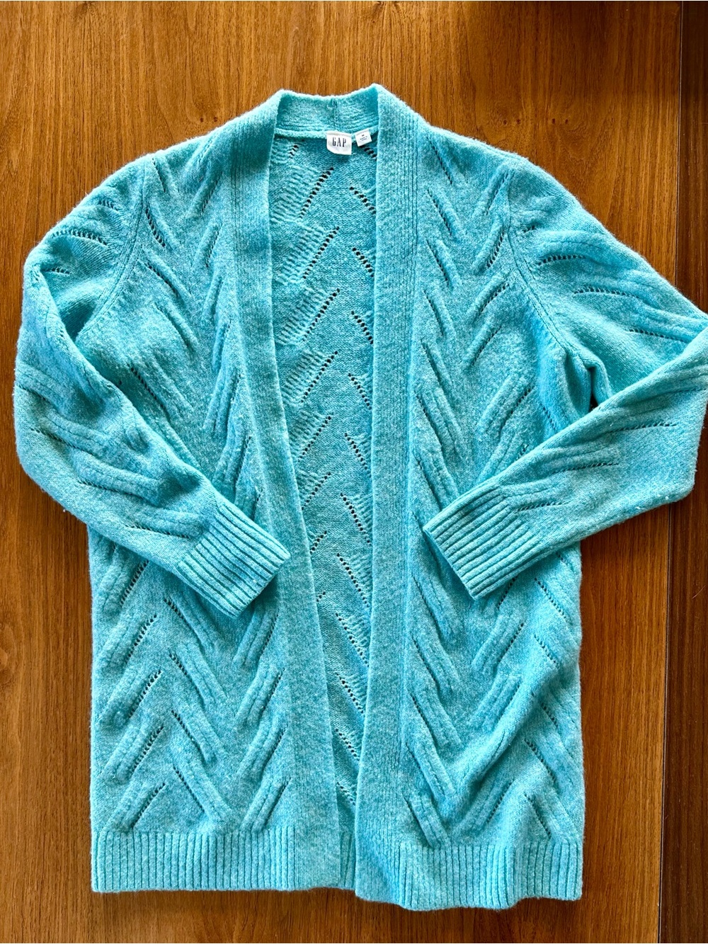 GAP Turquoise Open-Front Chevron Knit Cardigan